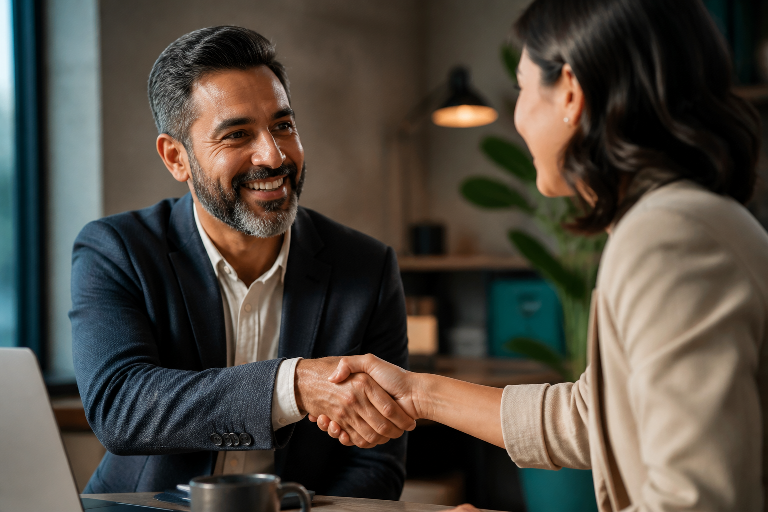 Colleagues shaking hands after a job well done