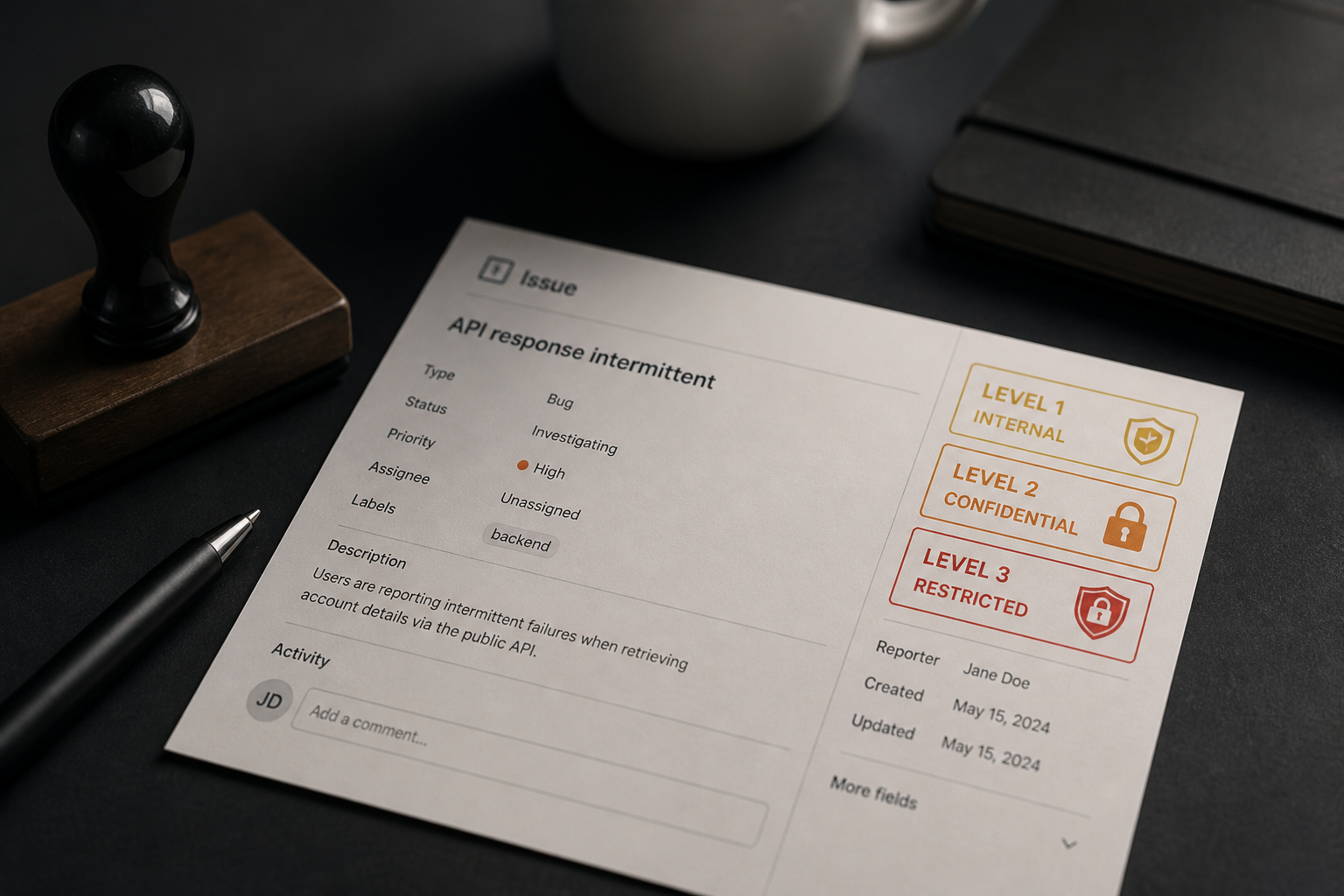 Jira issue stamped with classification levels and compartments