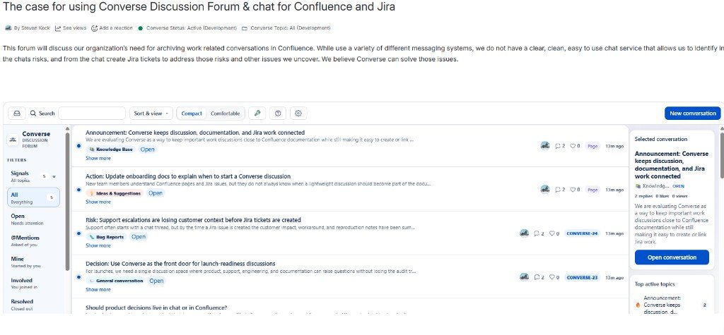 Converse Conversation Hub with filters, threads, and signals