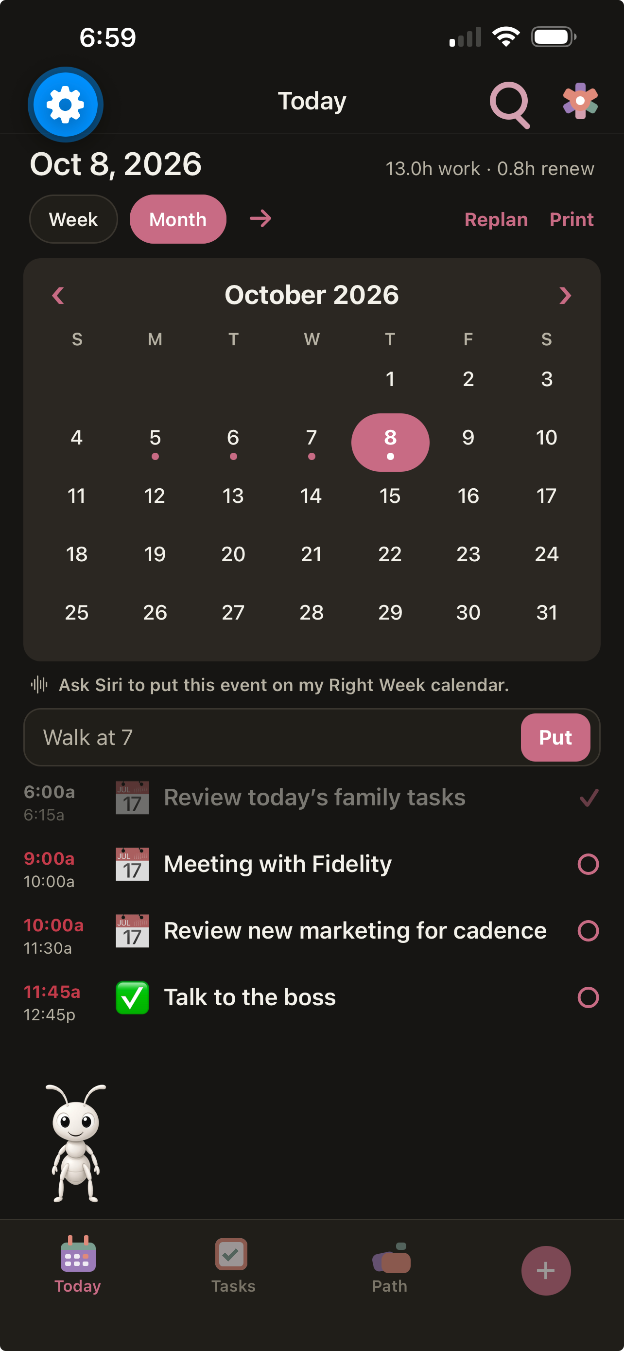 RightWeek Today screen on iPhone