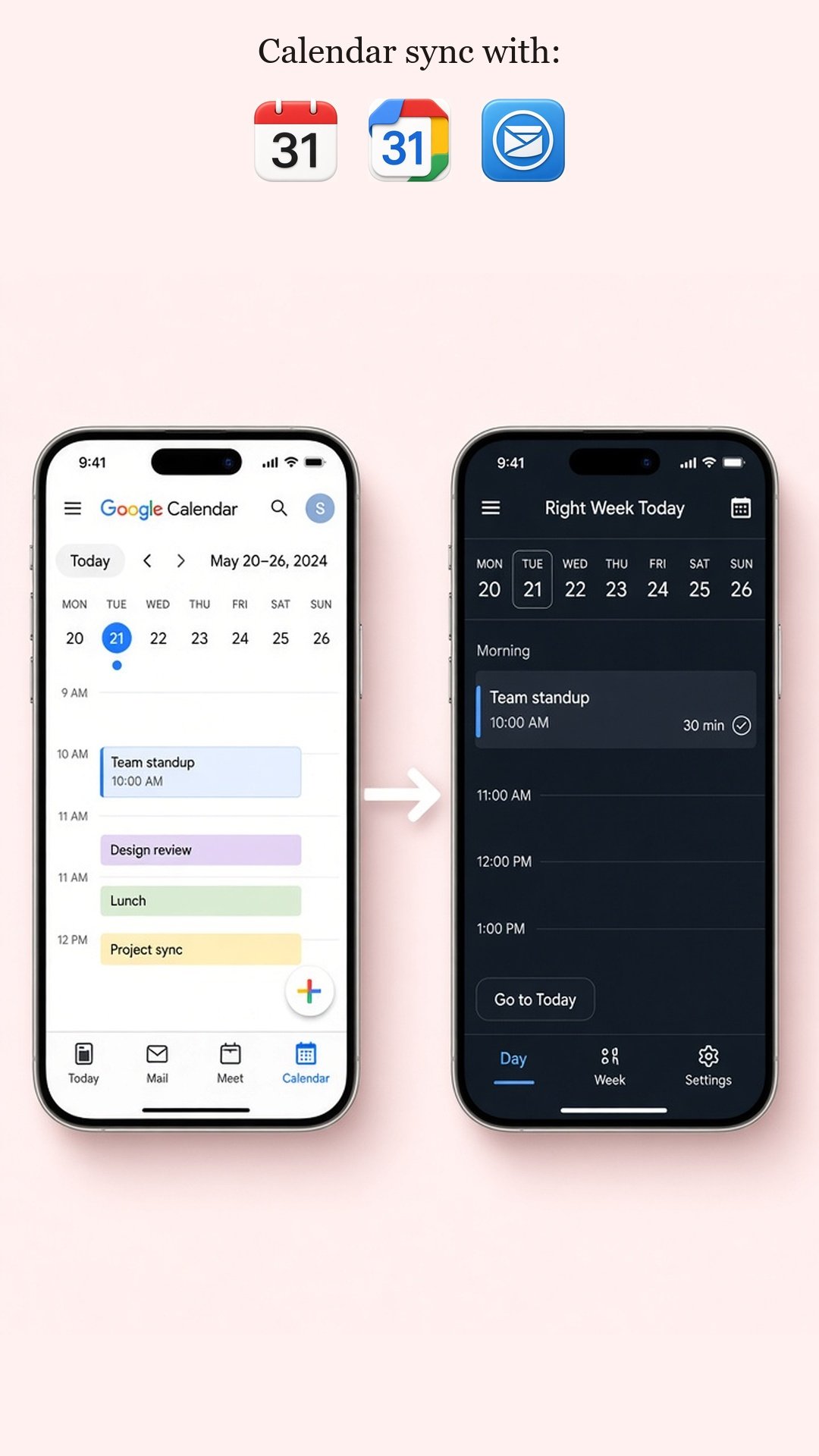 RightWeek calendar sync