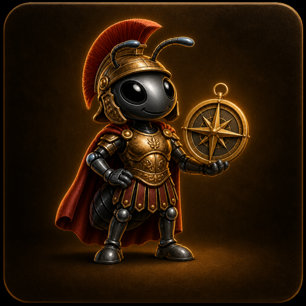 Cadence ant in Roman gear with compass