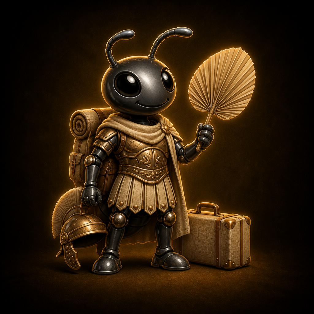 Timeaway ant in Roman traveler gear