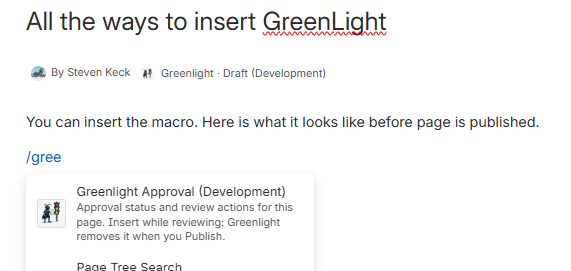 Insert Greenlight Approval macro via slash command