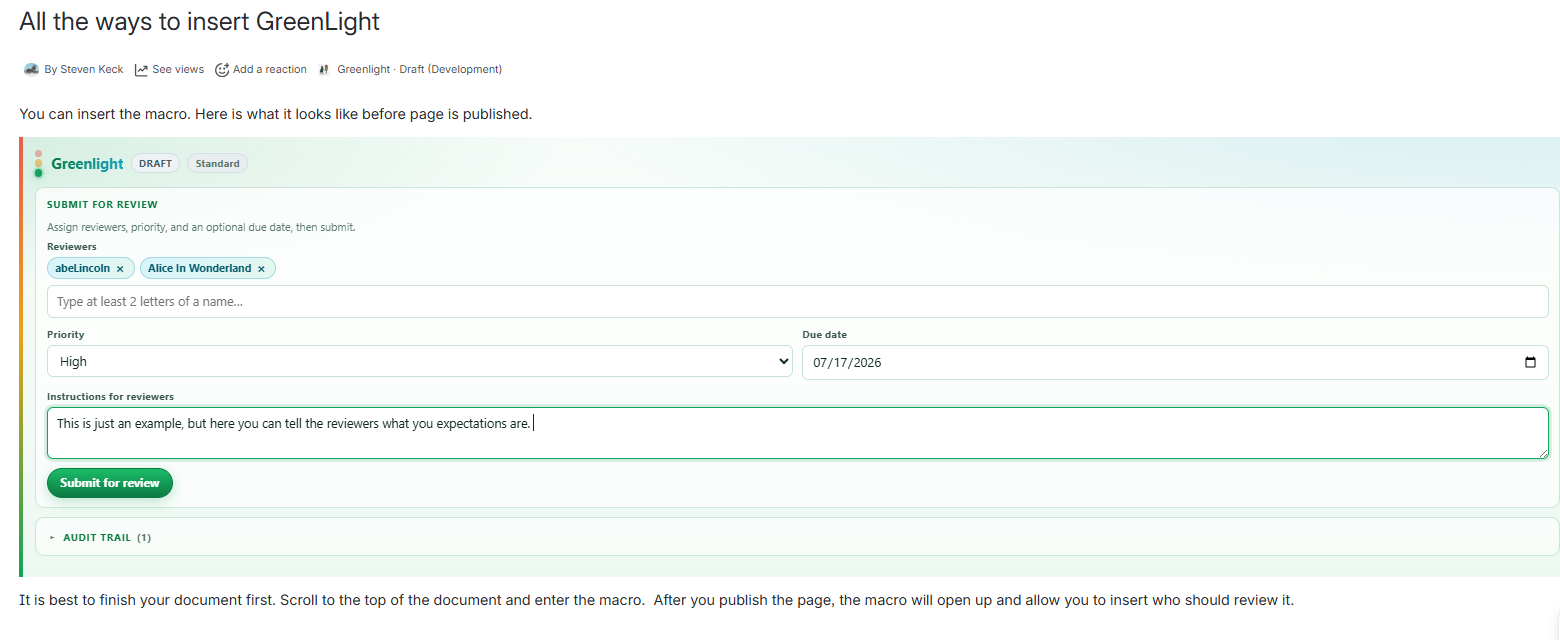 Greenlight Approval macro ready to submit for review