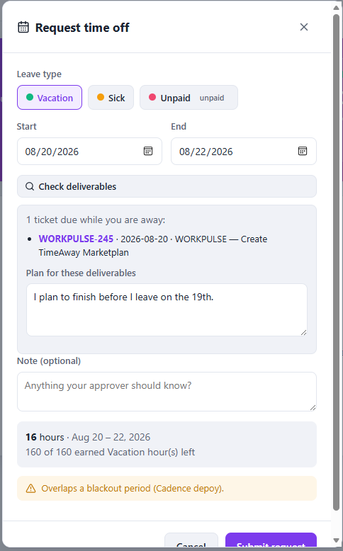 Deliverables due during leave