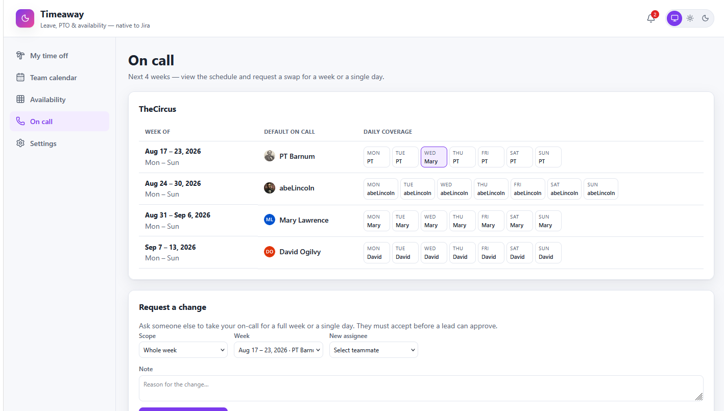 On-call schedule and swap request